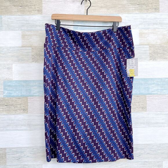 LuLaRoe Cassie Stretchy Pencil Skirt Purple Blue Striped Womens Plus Size 3XL - Picture 1 of 5